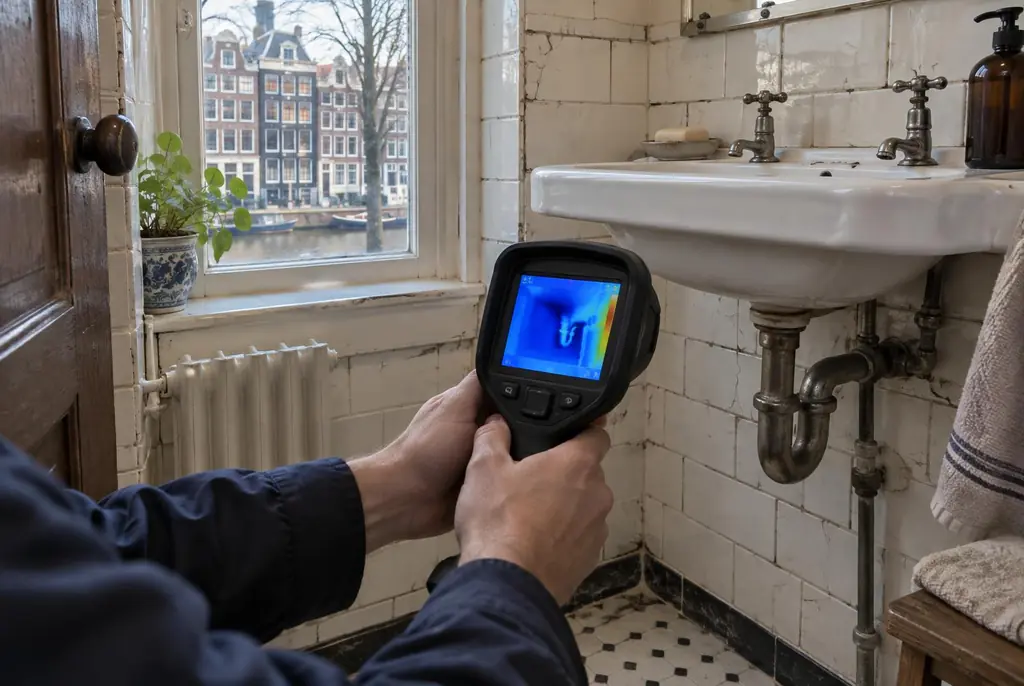 Lekdetectie Aalsmeer – badkamer met oude leidingen achter de tegels
