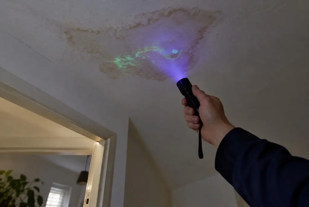 Lekdetectie Aalsmeer – kleurstof controleren op het plafond met uv-licht