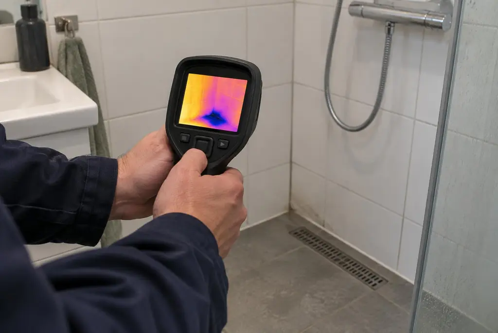 Lekdetectie Aalsmeer – lekdetectiespecialist met warmtebeeldcamera in een badkamer