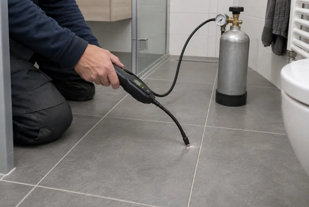 Lekdetectie Aalsmeer – technicus spoort met tracergas een lekkage op in de vloer